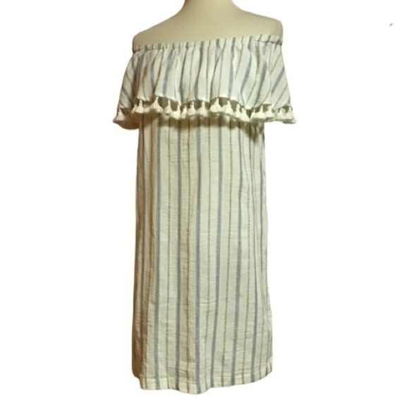 Artisan NY Boho off the shoulder glittery stripes shift dress - Picture 1 of 9